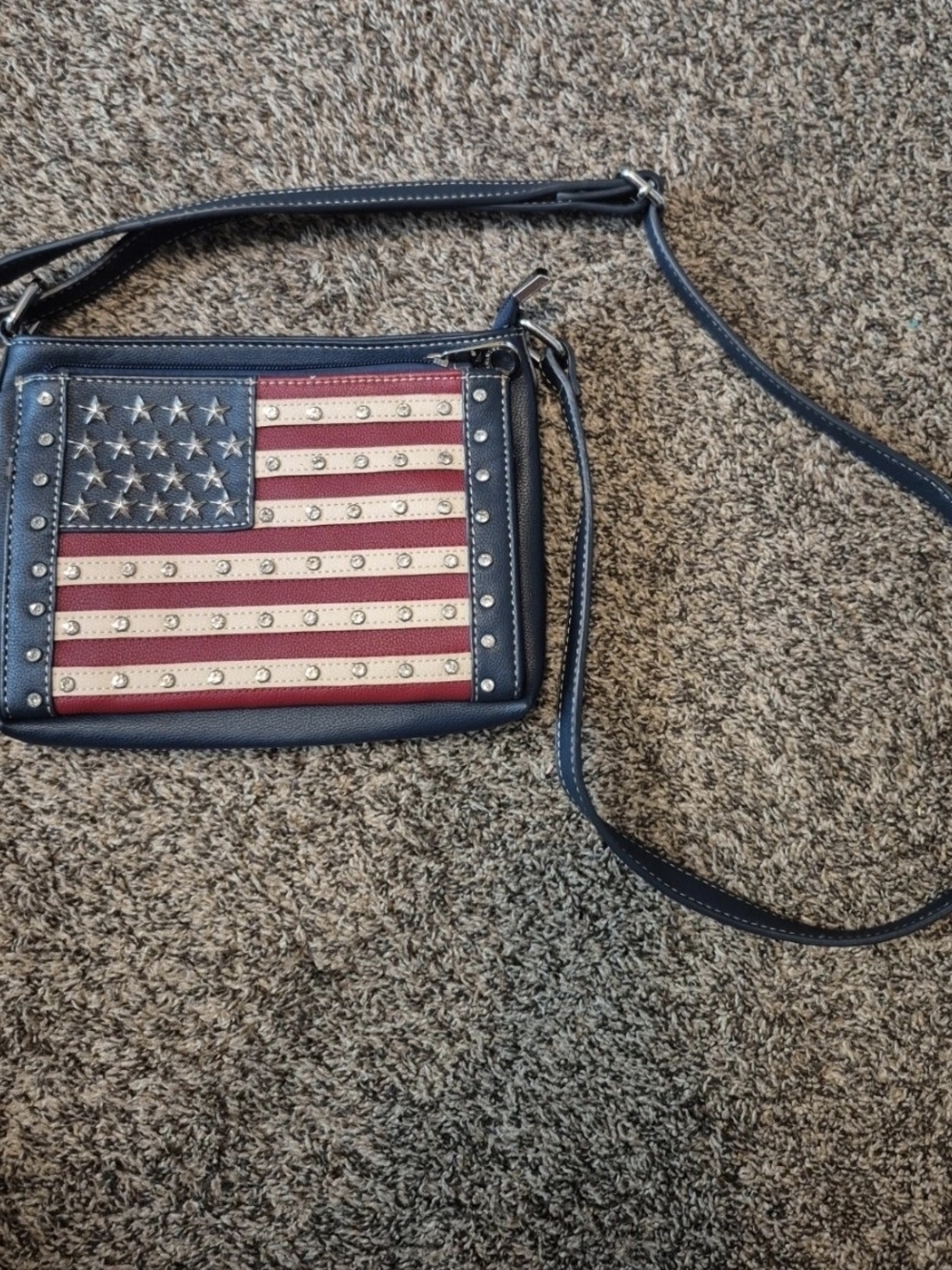 Patriotic Studded Crossbody Bag - Navy, Red & Cream